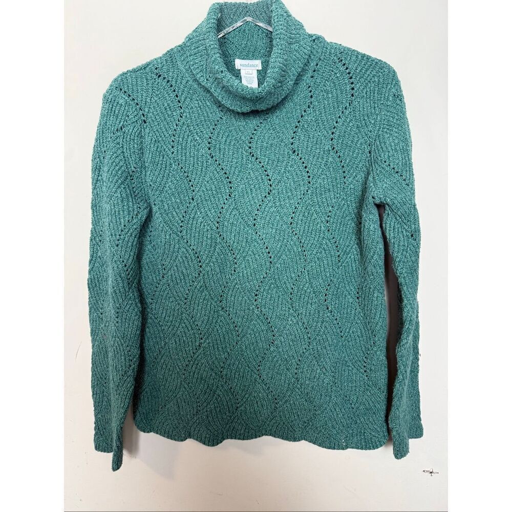 Sundance Champlain Teal Knit Textured Cowl Neck Sweater Size PL Relaxed Fit Coz